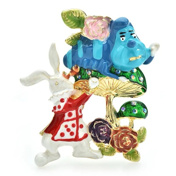 Alice in Wonderland Enamel Colorful Gold Brooch - Picture 1 of 3